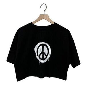 Nikkib Black Cotton Peace & Love Crop Top Size M
